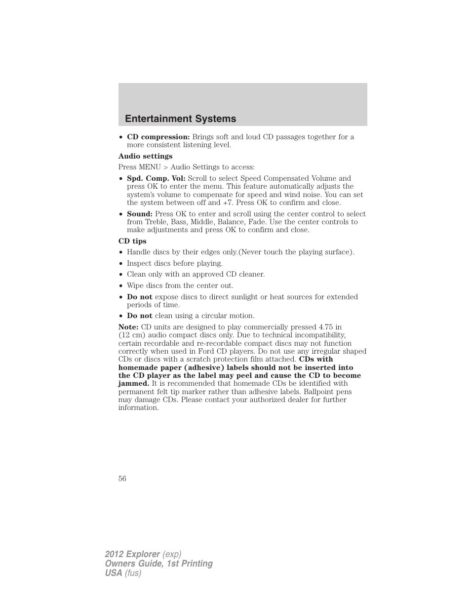 Entertainment systems | FORD 2012 Explorer v.1 User Manual | Page 56 / 439