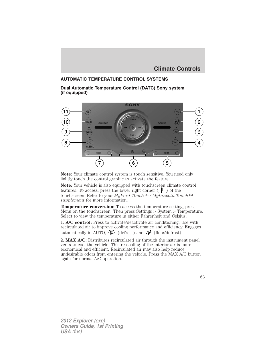 Automatic temperature control systems, Automatic temperature control, Climate controls | FORD 2012 Explorer v.1 User Manual | Page 63 / 439