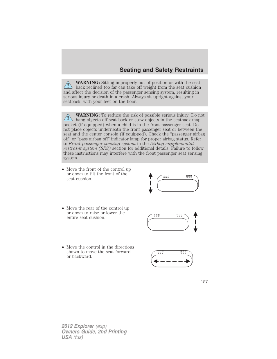 Seating and safety restraints | FORD 2012 Explorer v.2 User Manual | Page 157 / 438