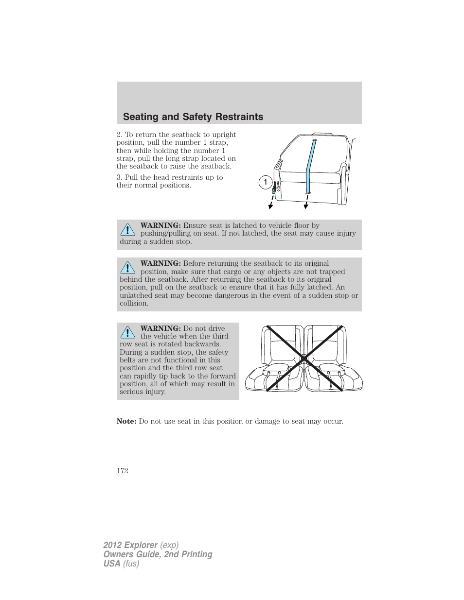 Seating and safety restraints | FORD 2012 Explorer v.2 User Manual | Page 172 / 438