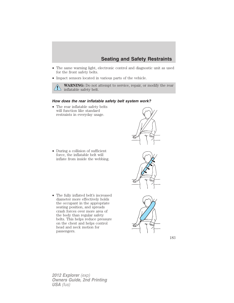 Seating and safety restraints | FORD 2012 Explorer v.2 User Manual | Page 183 / 438