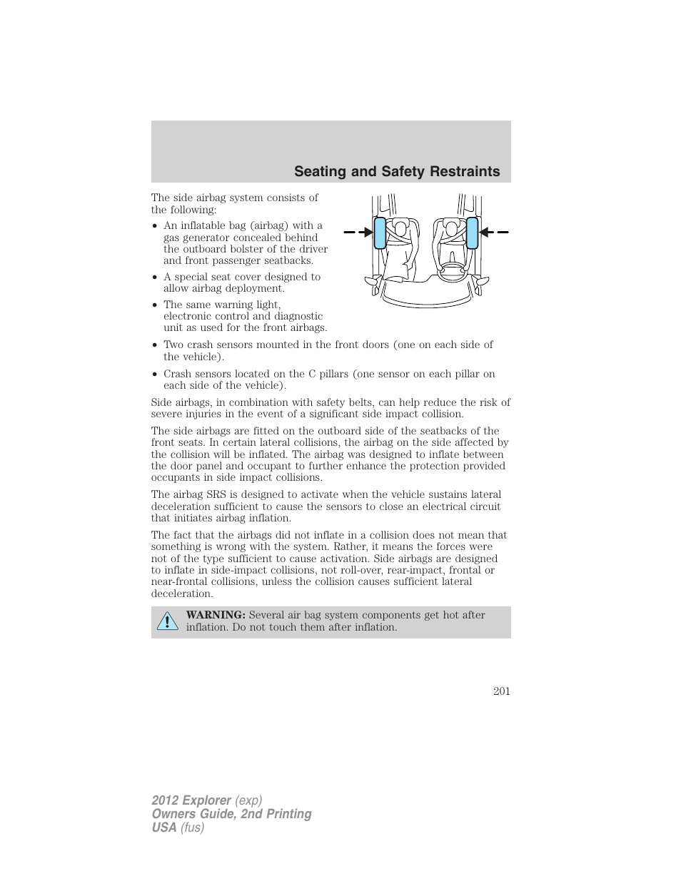 Seating and safety restraints | FORD 2012 Explorer v.2 User Manual | Page 201 / 438