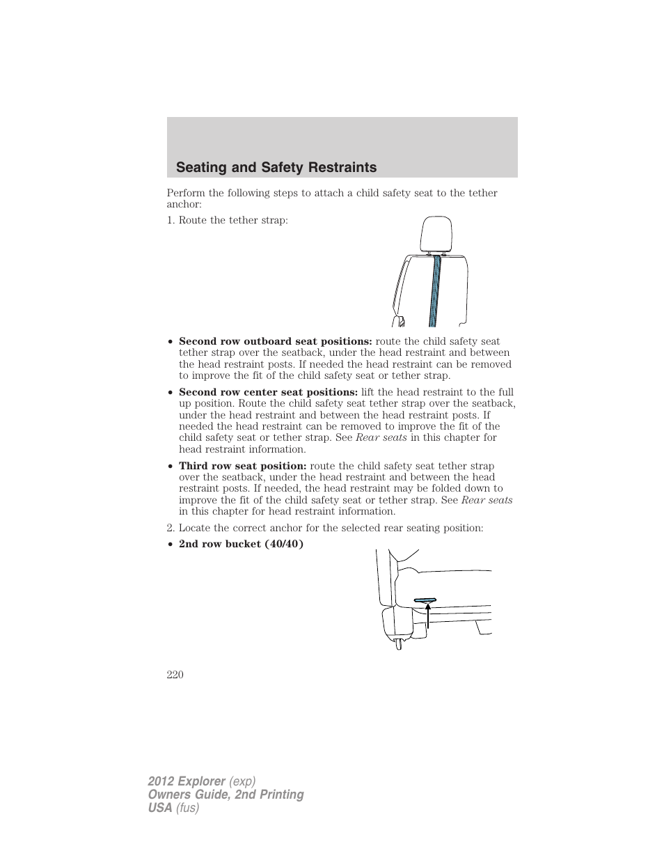 Seating and safety restraints | FORD 2012 Explorer v.2 User Manual | Page 220 / 438