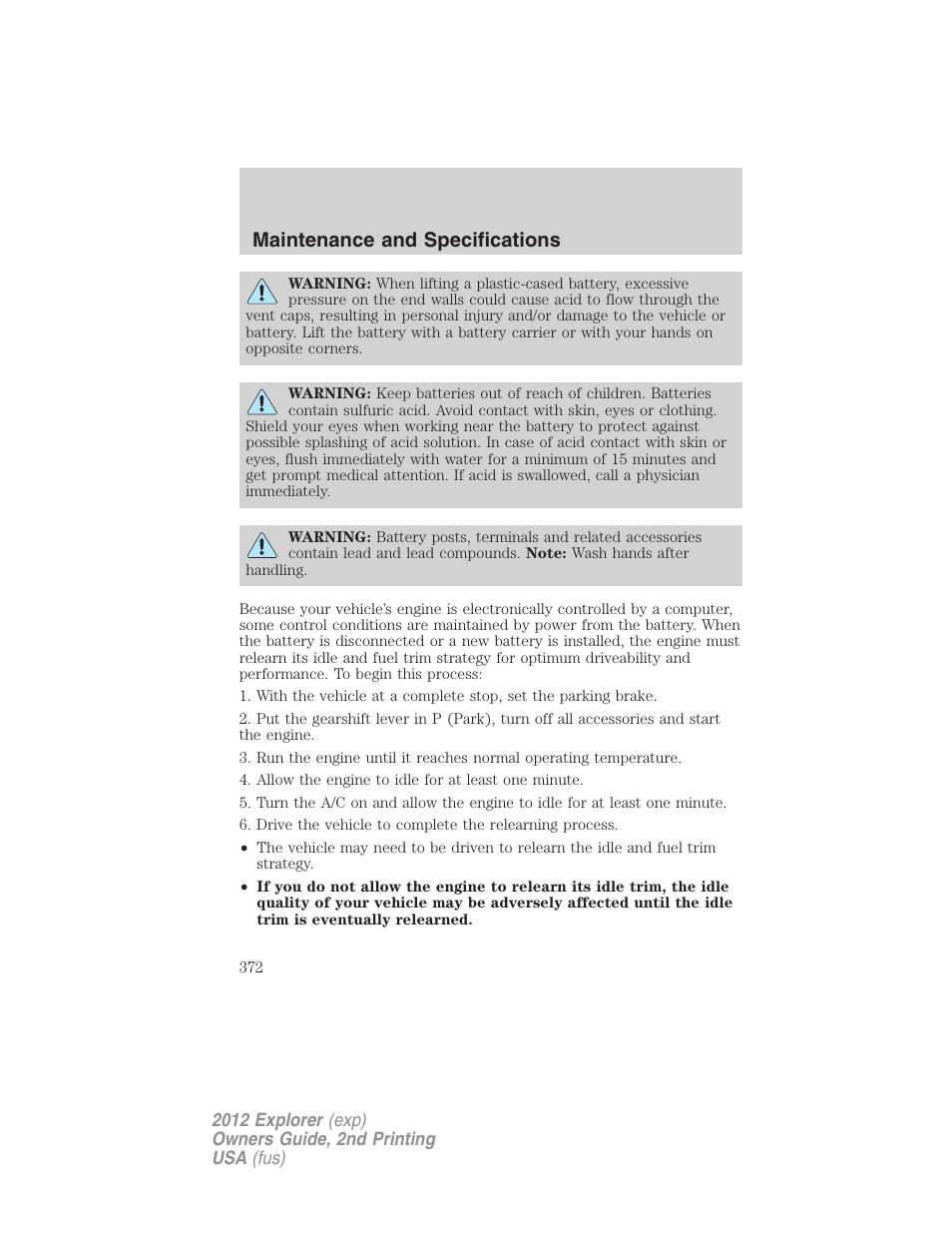 Maintenance and specifications | FORD 2012 Explorer v.2 User Manual | Page 372 / 438