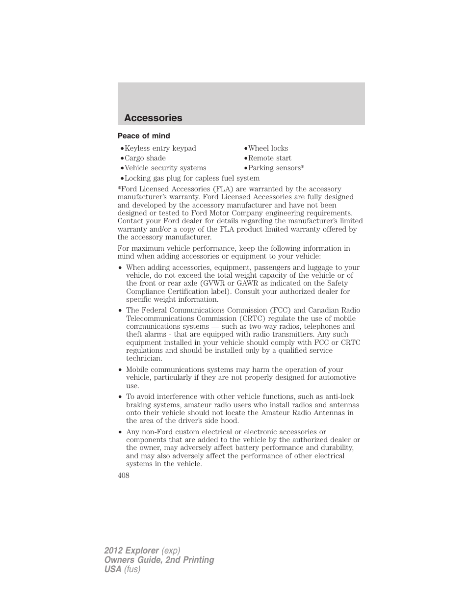 Peace of mind, Accessories | FORD 2012 Explorer v.2 User Manual | Page 408 / 438