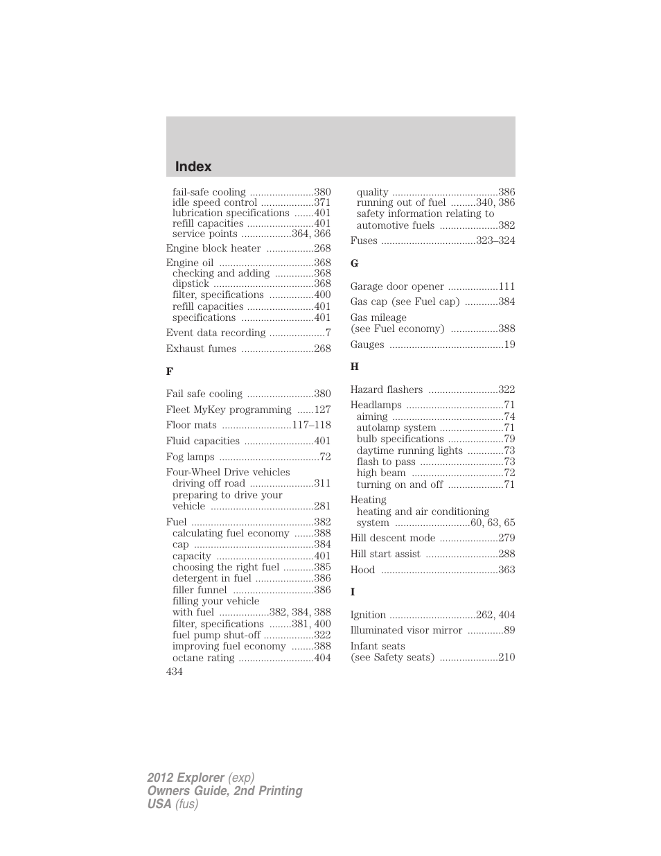 Index | FORD 2012 Explorer v.2 User Manual | Page 434 / 438