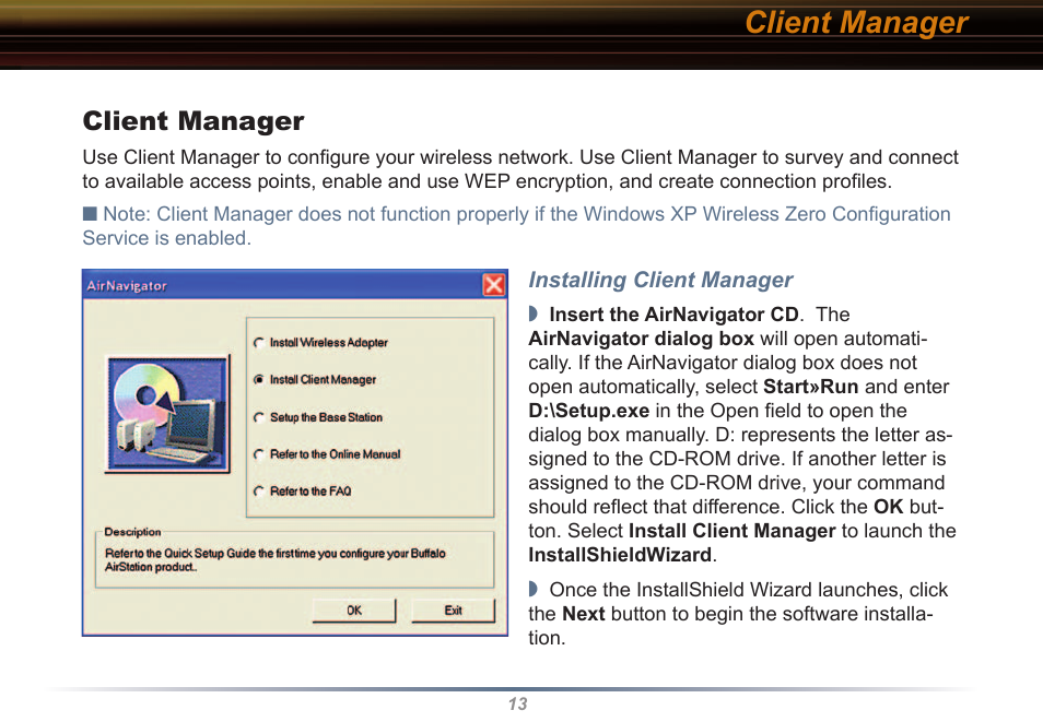 Client manager | Buffalo Technology WLI2-CB-G54L User Manual | Page 13 / 46