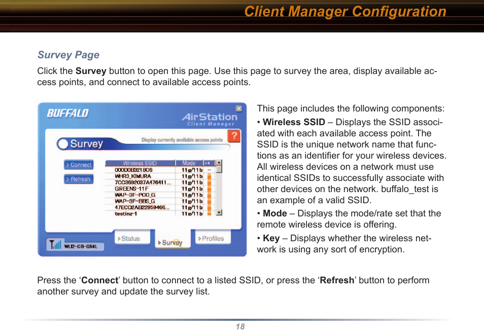 Client manager conﬁguration | Buffalo Technology WLI2-CB-G54L User Manual | Page 18 / 46