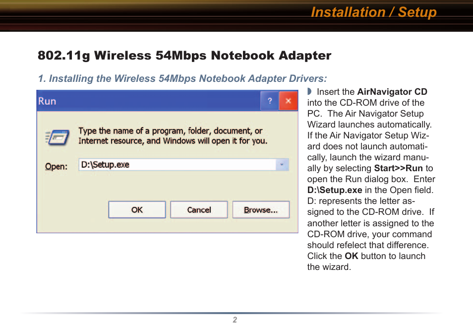 Installation / setup | Buffalo Technology WLI2-CB-G54L User Manual | Page 2 / 46