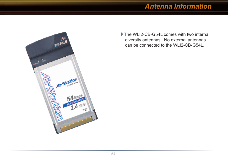 Antenna information | Buffalo Technology WLI2-CB-G54L User Manual | Page 23 / 46
