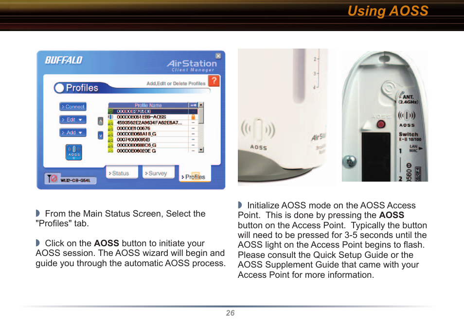 Using aoss | Buffalo Technology WLI2-CB-G54L User Manual | Page 26 / 46