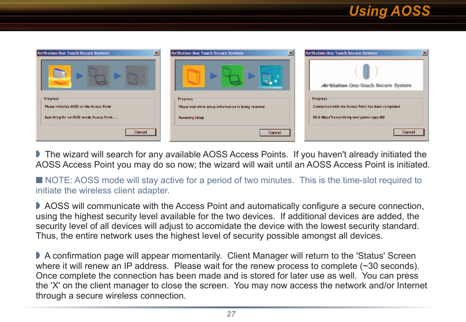 Using aoss | Buffalo Technology WLI2-CB-G54L User Manual | Page 27 / 46