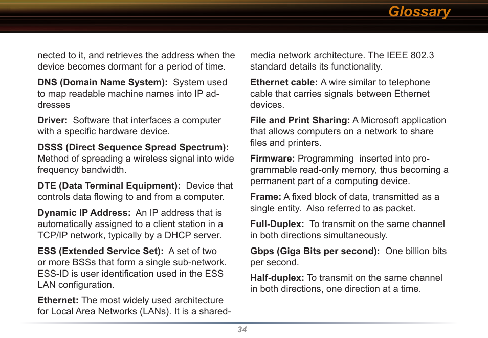 Glossary | Buffalo Technology WLI2-CB-G54L User Manual | Page 34 / 46