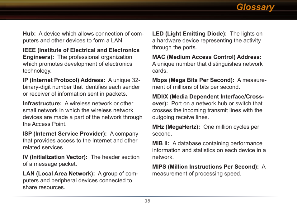Glossary | Buffalo Technology WLI2-CB-G54L User Manual | Page 35 / 46
