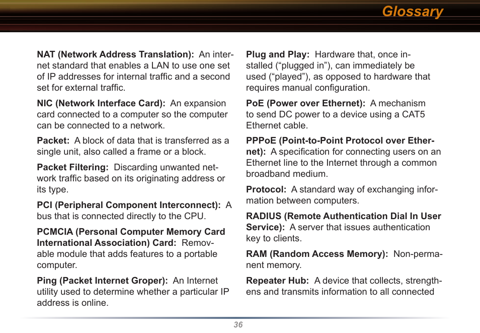 Glossary | Buffalo Technology WLI2-CB-G54L User Manual | Page 36 / 46