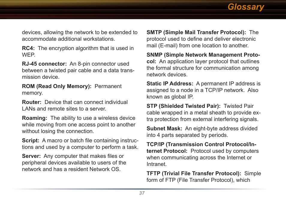 Glossary | Buffalo Technology WLI2-CB-G54L User Manual | Page 37 / 46