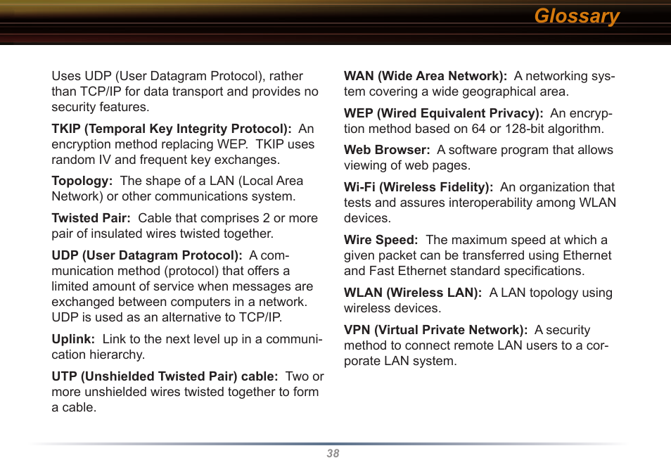 Glossary | Buffalo Technology WLI2-CB-G54L User Manual | Page 38 / 46