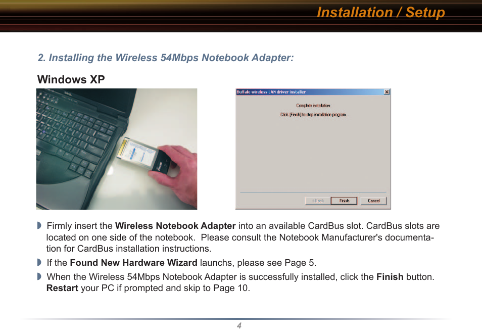 Installation / setup | Buffalo Technology WLI2-CB-G54L User Manual | Page 4 / 46