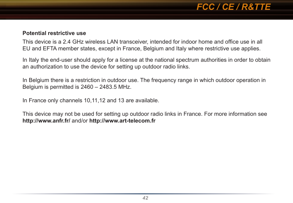 Fcc / ce / r&tte | Buffalo Technology WLI2-CB-G54L User Manual | Page 42 / 46
