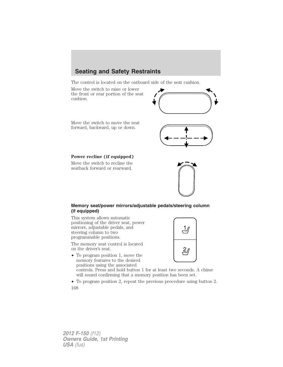 Seating and safety restraints | FORD 2012 F-150 Raptor v.1 User Manual | Page 168 / 462