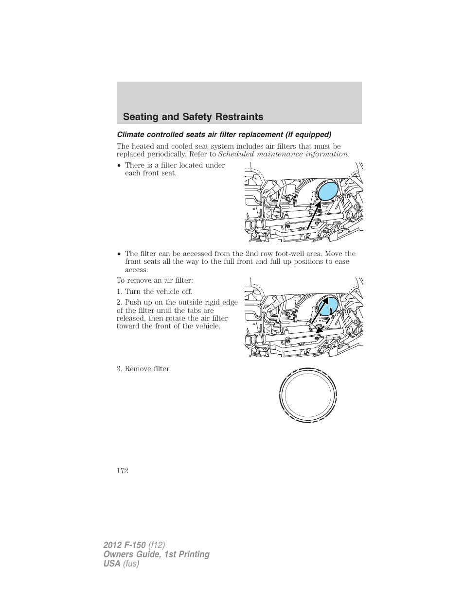 Seating and safety restraints | FORD 2012 F-150 Raptor v.1 User Manual | Page 172 / 462