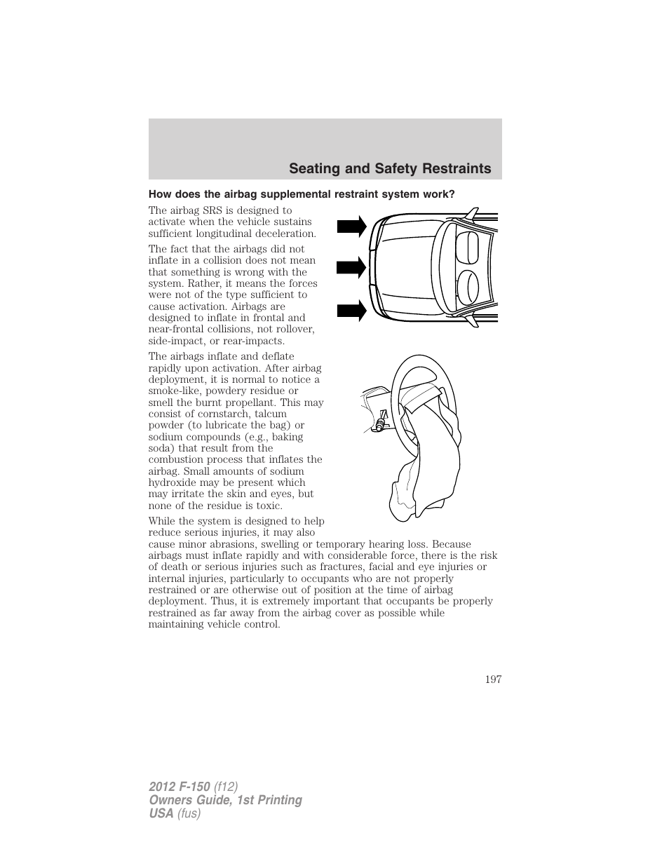 Seating and safety restraints | FORD 2012 F-150 Raptor v.1 User Manual | Page 197 / 462