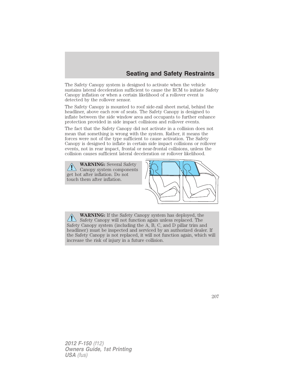 Seating and safety restraints | FORD 2012 F-150 Raptor v.1 User Manual | Page 207 / 462