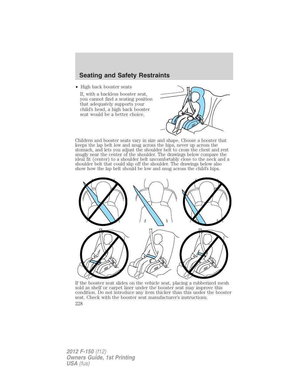 Seating and safety restraints | FORD 2012 F-150 Raptor v.1 User Manual | Page 228 / 462