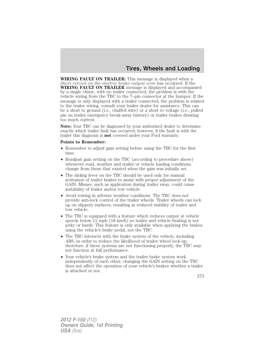 Tires, wheels and loading | FORD 2012 F-150 Raptor v.1 User Manual | Page 273 / 462