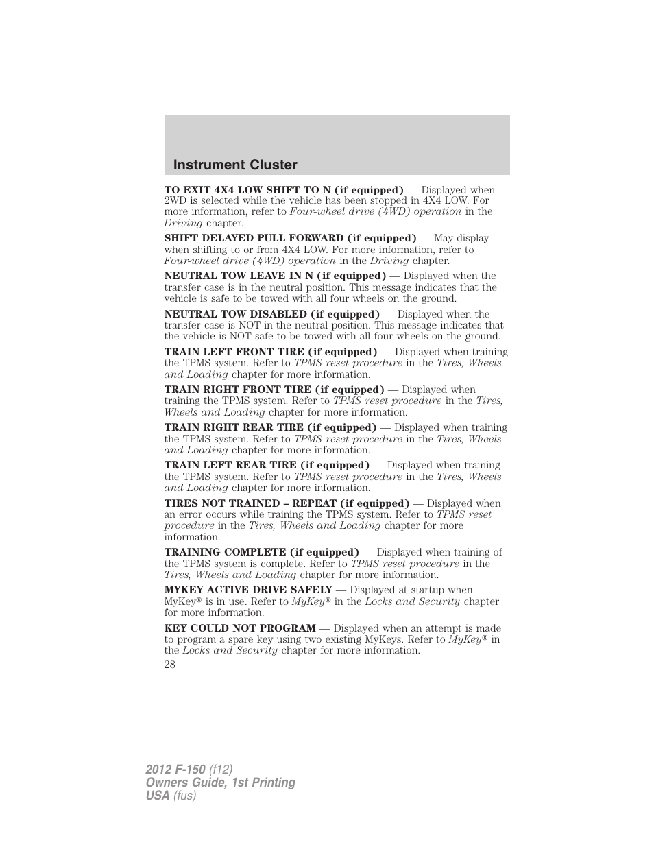Instrument cluster | FORD 2012 F-150 Raptor v.1 User Manual | Page 28 / 462