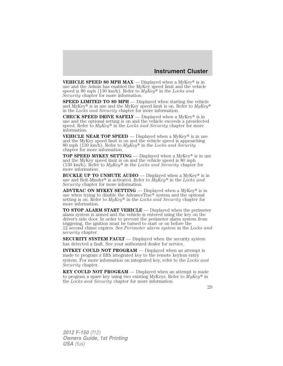 Instrument cluster | FORD 2012 F-150 Raptor v.1 User Manual | Page 29 / 462