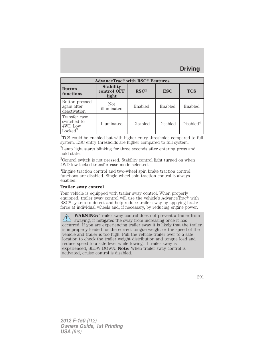 Driving | FORD 2012 F-150 Raptor v.1 User Manual | Page 291 / 462