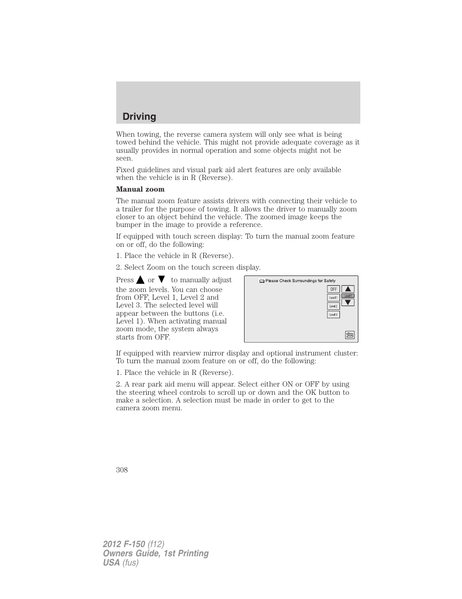 Driving | FORD 2012 F-150 Raptor v.1 User Manual | Page 308 / 462