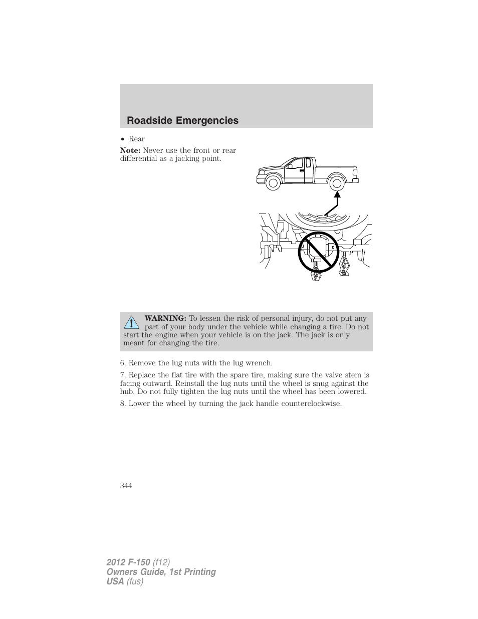 Roadside emergencies | FORD 2012 F-150 Raptor v.1 User Manual | Page 344 / 462