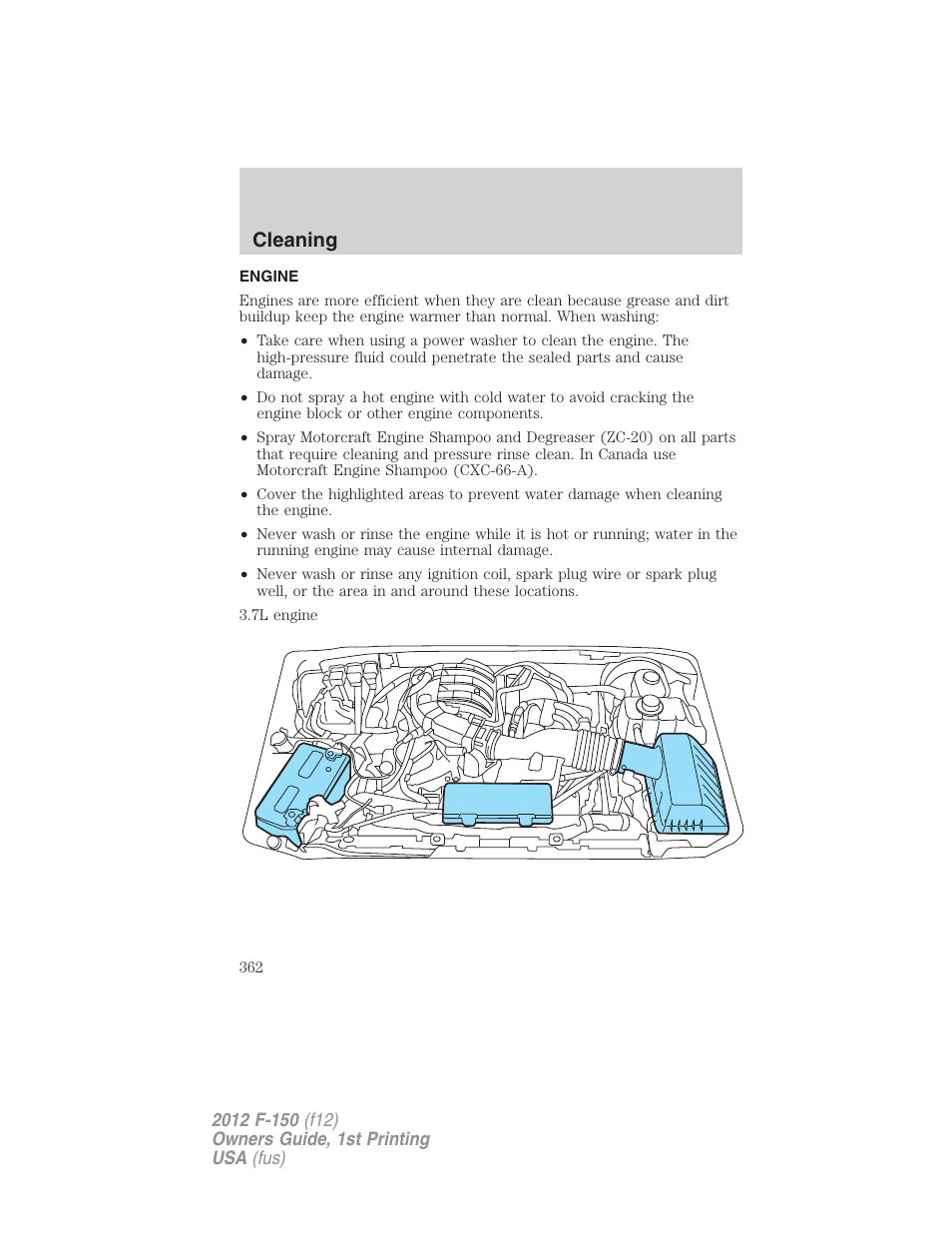 Engine, Cleaning | FORD 2012 F-150 Raptor v.1 User Manual | Page 362 / 462