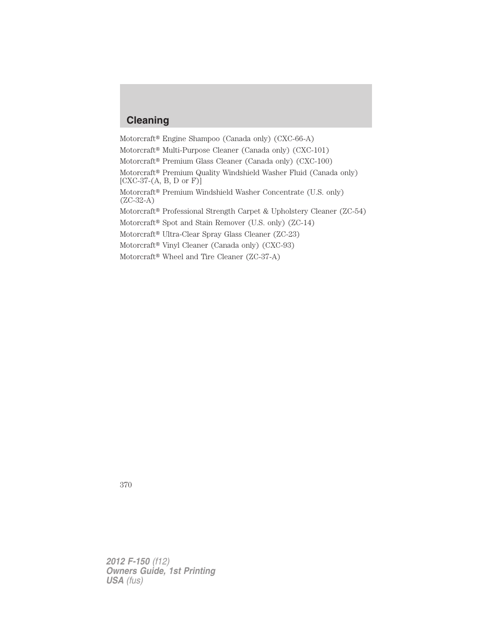 Cleaning | FORD 2012 F-150 Raptor v.1 User Manual | Page 370 / 462