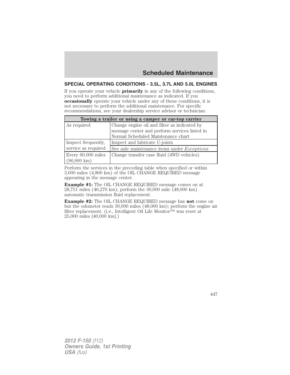 Scheduled maintenance | FORD 2012 F-150 Raptor v.1 User Manual | Page 447 / 462