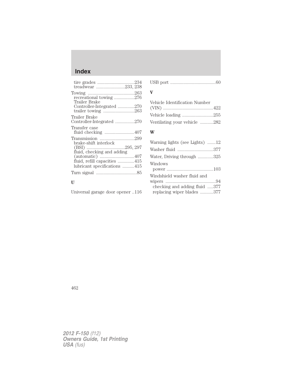 Index | FORD 2012 F-150 Raptor v.1 User Manual | Page 462 / 462