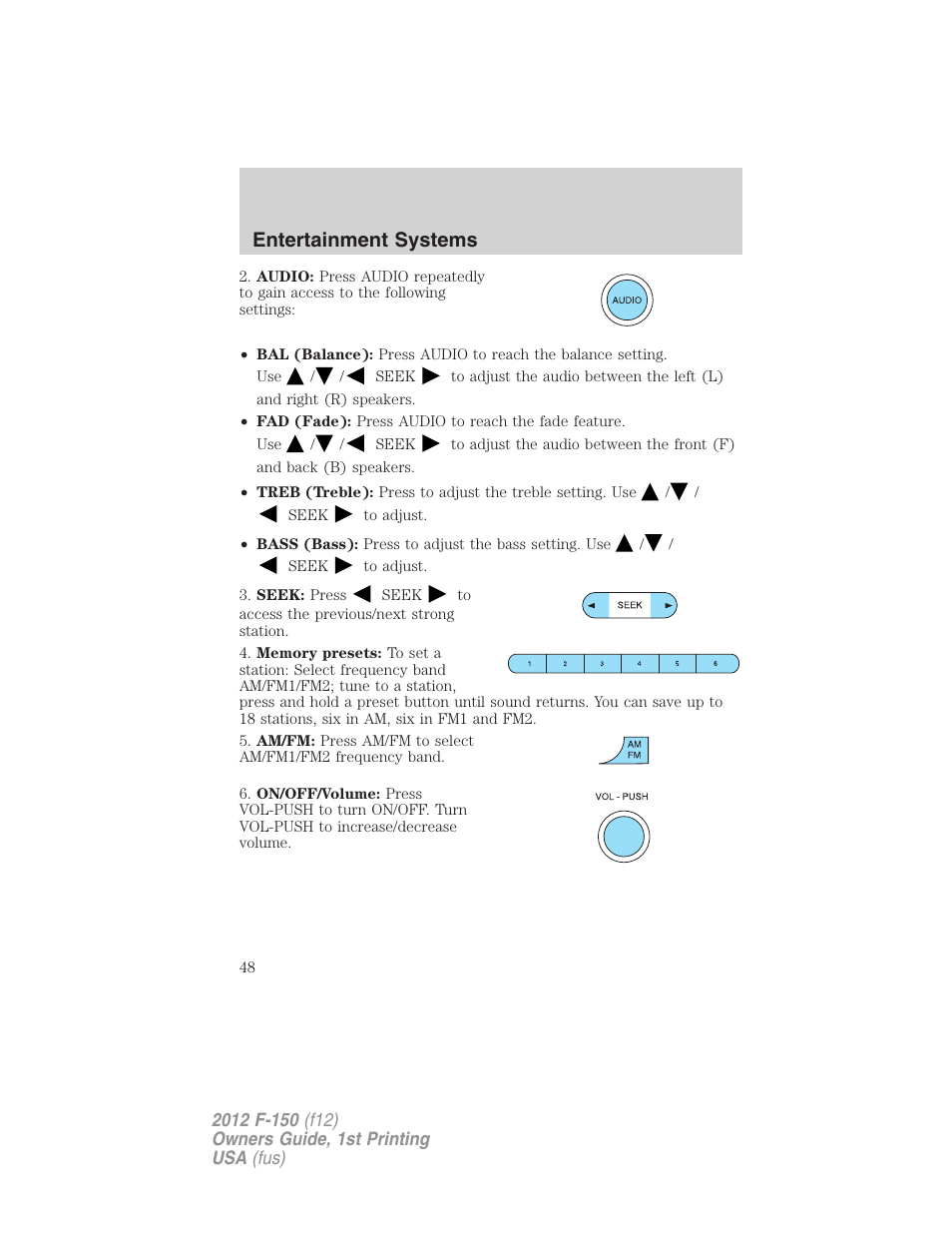 Entertainment systems | FORD 2012 F-150 Raptor v.1 User Manual | Page 48 / 462