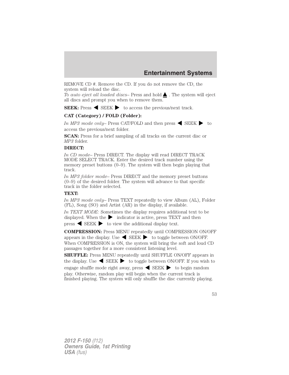 Entertainment systems | FORD 2012 F-150 Raptor v.1 User Manual | Page 53 / 462