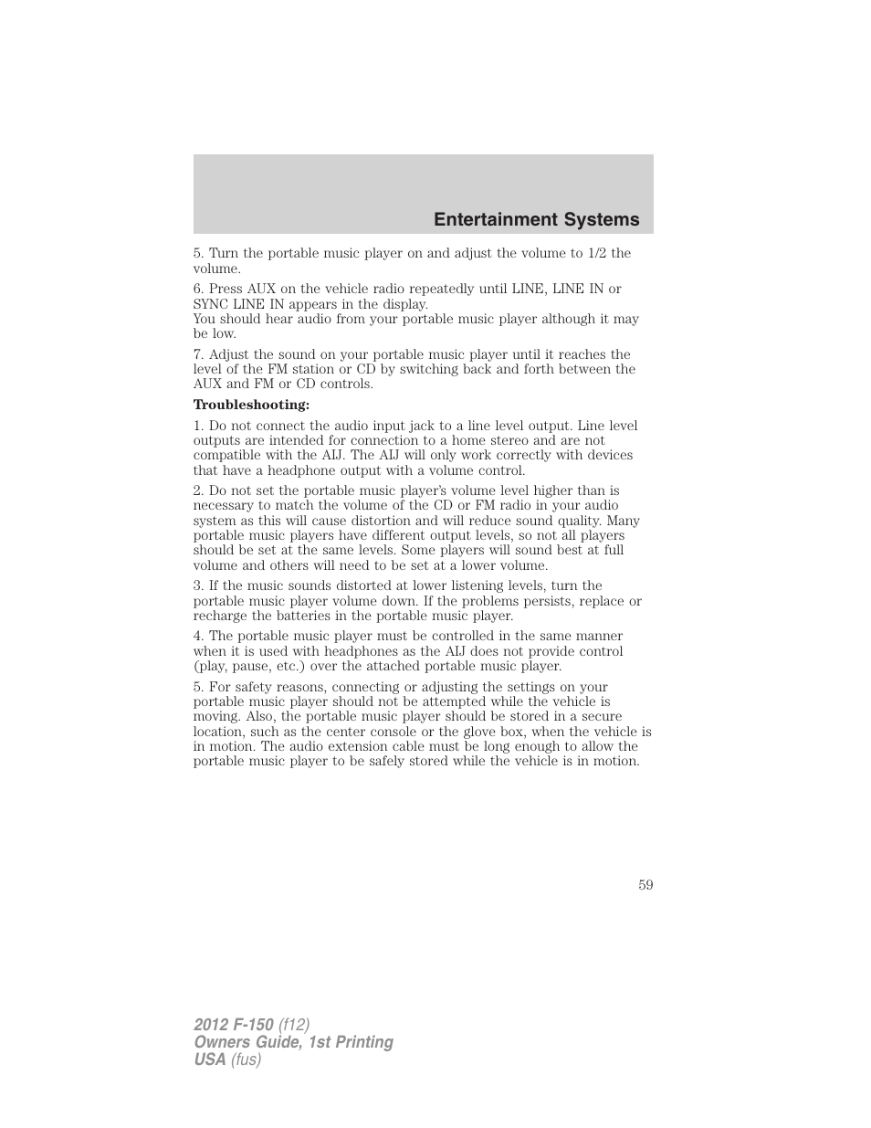 Entertainment systems | FORD 2012 F-150 Raptor v.1 User Manual | Page 59 / 462