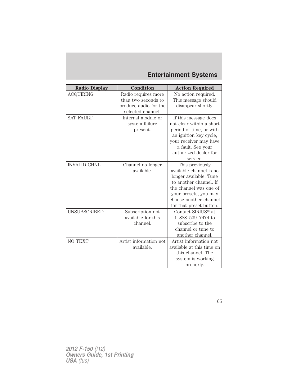 Entertainment systems | FORD 2012 F-150 Raptor v.1 User Manual | Page 65 / 462