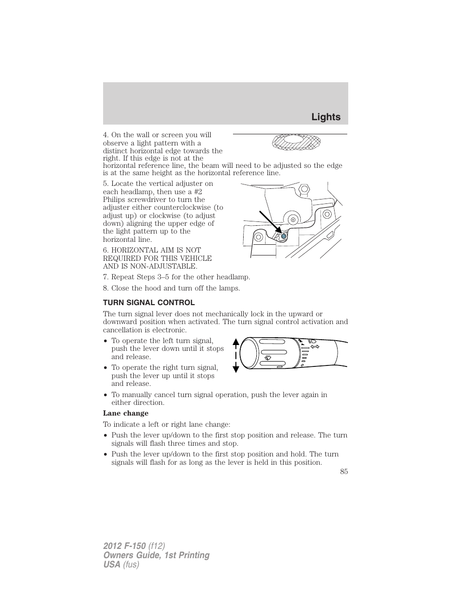 Turn signal control, Lights | FORD 2012 F-150 Raptor v.1 User Manual | Page 85 / 462