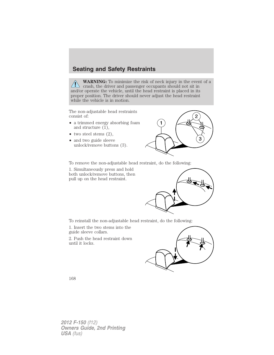 Seating and safety restraints | FORD 2012 F-150 Raptor v.2 User Manual | Page 168 / 476