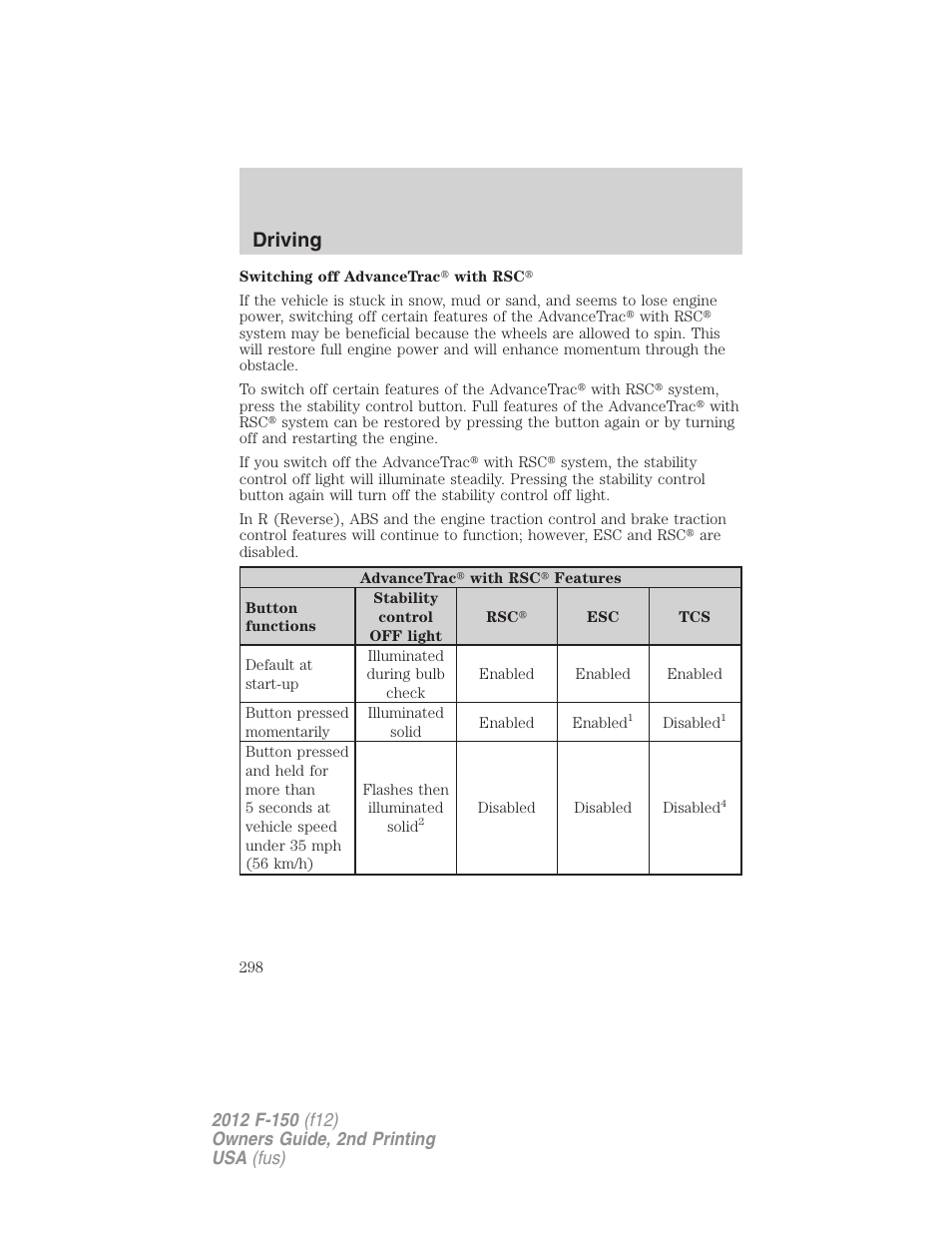 Driving | FORD 2012 F-150 Raptor v.2 User Manual | Page 298 / 476