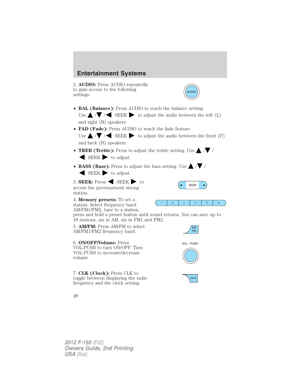 Entertainment systems | FORD 2012 F-150 Raptor v.2 User Manual | Page 48 / 476