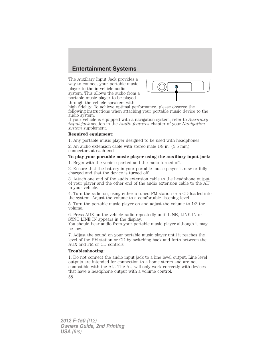 Entertainment systems | FORD 2012 F-150 Raptor v.2 User Manual | Page 58 / 476