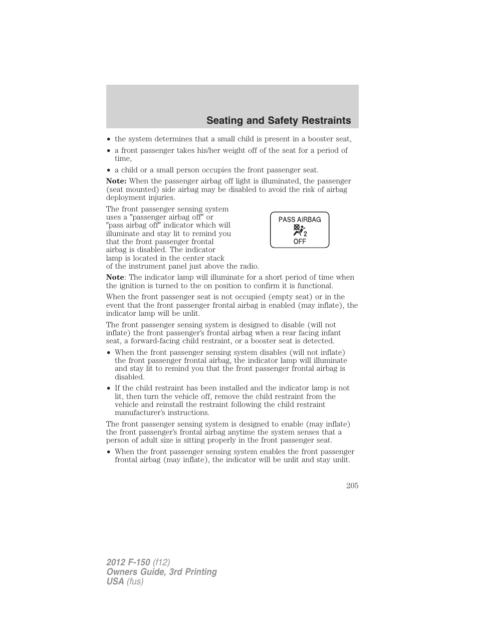Seating and safety restraints | FORD 2012 F-150 Raptor v.3 User Manual | Page 205 / 472