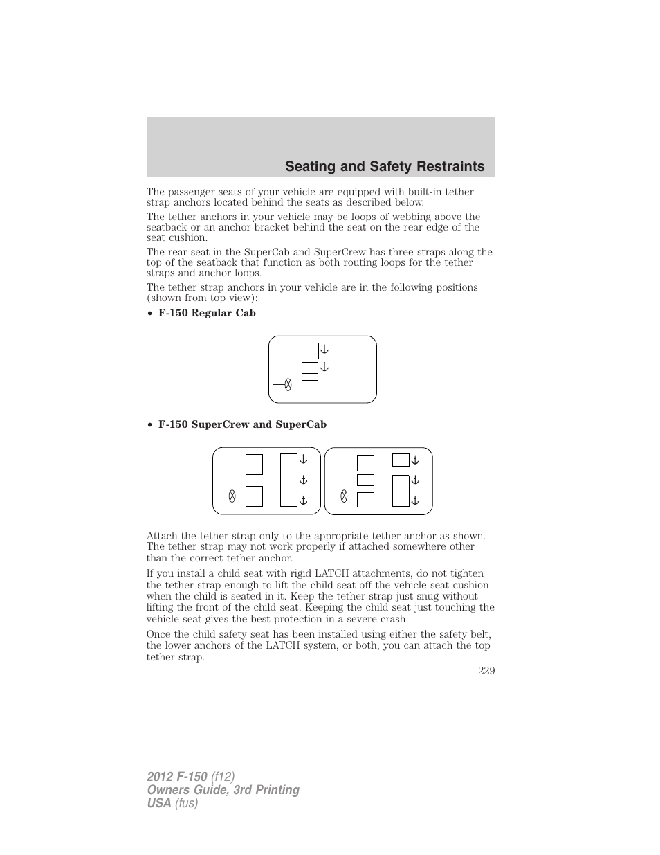 Seating and safety restraints | FORD 2012 F-150 Raptor v.3 User Manual | Page 229 / 472