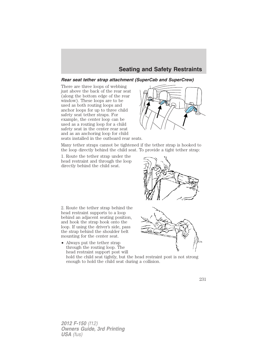 Seating and safety restraints | FORD 2012 F-150 Raptor v.3 User Manual | Page 231 / 472